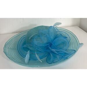 Giovannio England Ice Blue Feathered Classic Bow Derby Church Adjustable Sun Hat